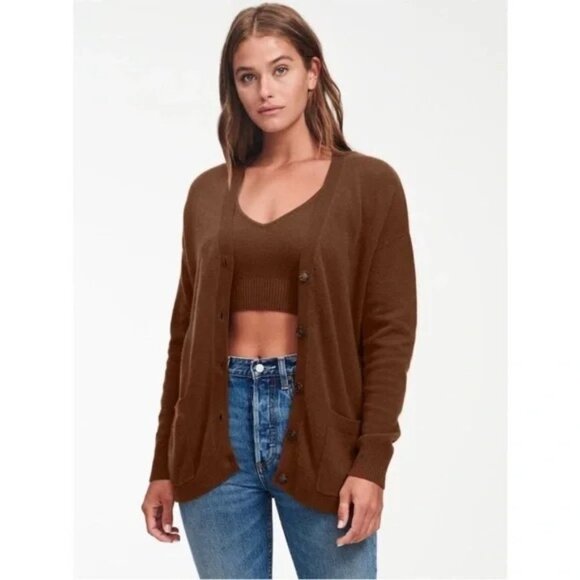 Naadam Signature Cashmere Boyfriend Cardigan in Brown Size XS - Picture 1 of 5